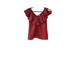 Rebecca Taylor Rose Matelasse Ruffle V-Neck Blouse Burgundy Red Flutter Sleeve